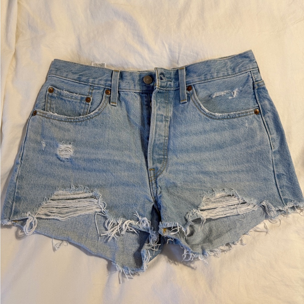 Levi's Light Blue Distressed Jean Shorts